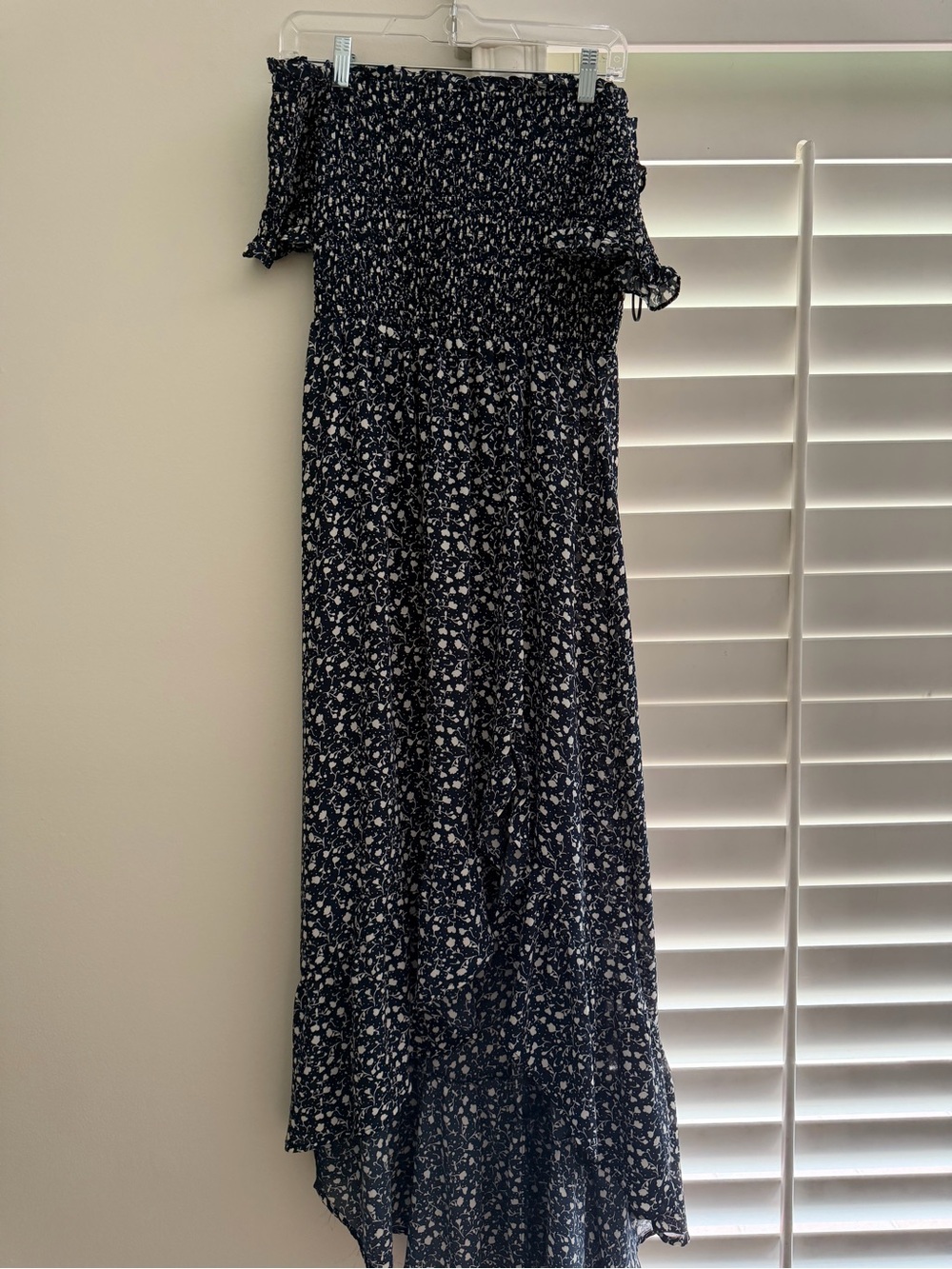 Blue Rain Navy and White Floral High-Low Maxi Dress